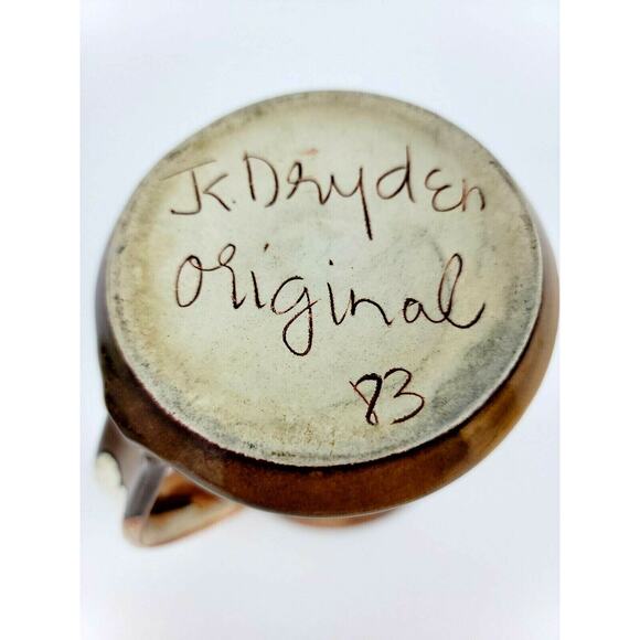 JK Dryden Original Pottery Pitcher Brown 5 Inches Drip Glaze Signed 1983 Brown - Picture 8 of 12